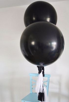 Picture of 2 x Black Huge Giant Balloons up to 36" Wedding Tail Tassels