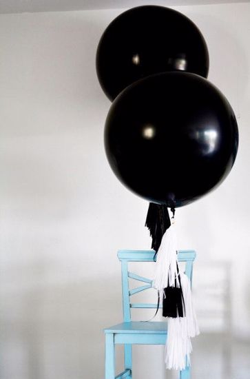 Picture of 2 x Black Huge Giant Balloons up to 36" Wedding Tail Tassels
