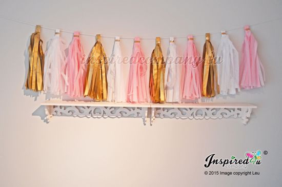 Picture of DIY Tissue Paper Tassel Wedding Pink White Gold
