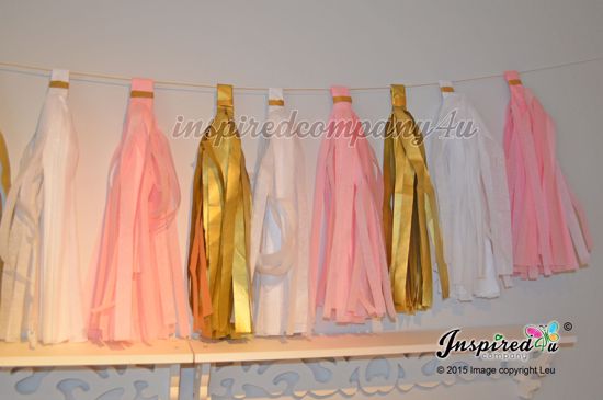 Picture of DIY Tissue Paper Tassel Wedding Pink White Gold