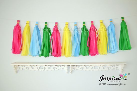 Picture of DIY Tissue Paper Tassel Wedding Hot Pink Yellow Blue Green