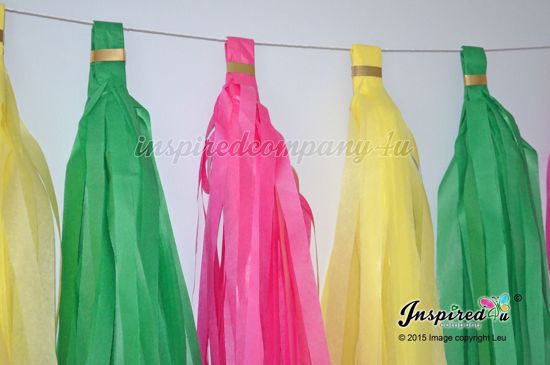 Picture of DIY Tissue Paper Tassel Wedding Hot Pink Yellow Green