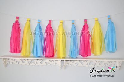 Picture of Tissue Paper Tassel Wedding Hot Pink Yellow Blue