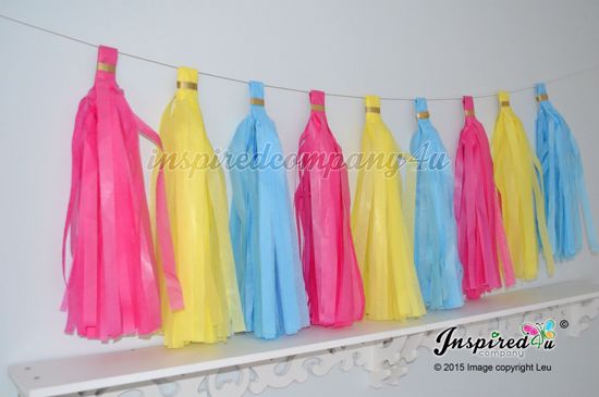 Picture of Tissue Paper Tassel Wedding Hot Pink Yellow Blue