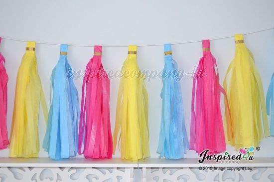 Picture of Tissue Paper Tassel Wedding Hot Pink Yellow Blue