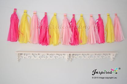 Picture of Birthday Garland Tissue Paper Tassel Wedding Hot Pink Yellow..
