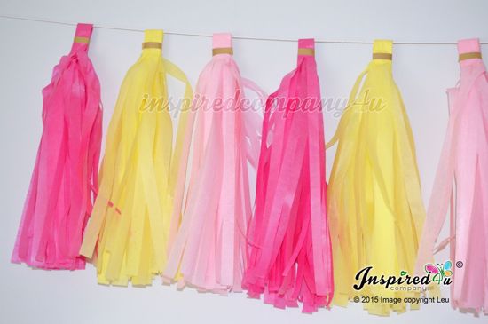 Picture of Birthday Garland Tissue Paper Tassel Wedding Hot Pink Yellow..