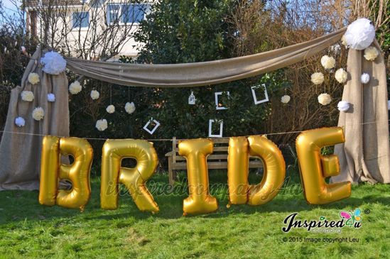 Picture of BRIDE Letters up to 40" Mylar Gold Foil Balloons Wedding