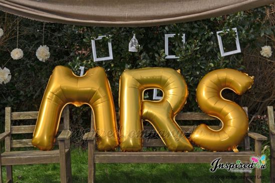 Picture of MR MRS Letters up to 40" / 100 cm Mylar Gold Foil Balloons Wedding