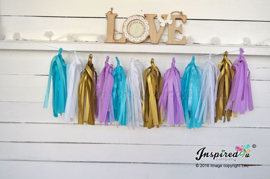 Picture of Tissue Paper Garland Gold Turquoise Lilac Gatsby