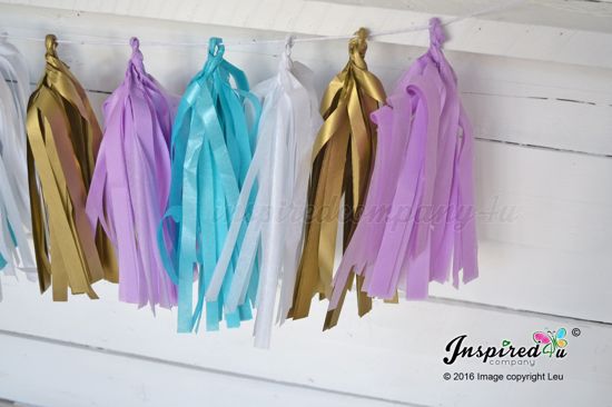 Picture of Tissue Paper Garland Gold Turquoise Lilac Gatsby