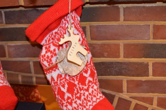 Picture of Christmas Stocking Personalized Knitted Tag  Wooden Reindeer