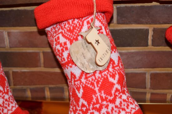 Picture of Christmas Stocking Personalized Knitted Tag  Wooden Reindeer