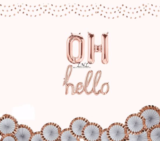 Picture of OH Hello Rose Gold Balloons, Letters Foil 16" Mylar Wedding, Baby Shower