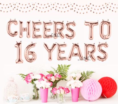 Picture of Cheers To 16 Years Rose Gold Balloons Letters 16"