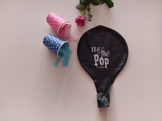 Picture of He Or She What will baby be Gender Reveal Balloons Boy or Girl Baby Shower Confetti