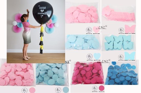 Picture of Sister or Brother Gender Reveal Balloons Boy or Girl Baby Shower Confetti