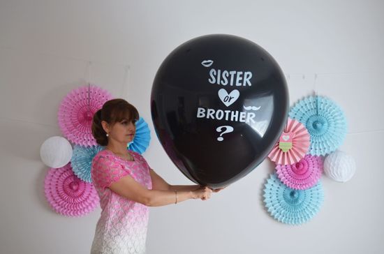 Picture of Sister or Brother Gender Reveal Balloons Boy or Girl Baby Shower Confetti
