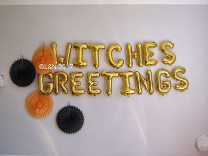 Picture of WITCHES GREETINGS Halloween 16" Letters Foil Mylar Balloons Banner Garland