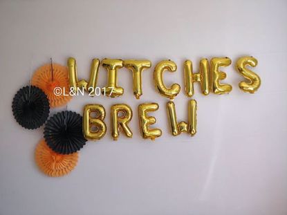 Picture of WITCHES BREW Halloween 16" Letters Foil Mylar Balloons Banner Garland