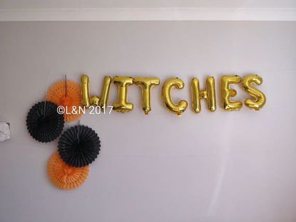Picture of WITCHES Halloween 16" Letters Foil Mylar Balloons Banner Garland