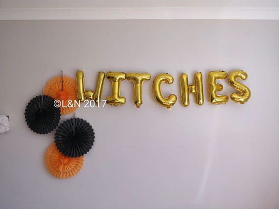 Picture of WITCHES Halloween 16" Letters Foil Mylar Balloons Banner Garland