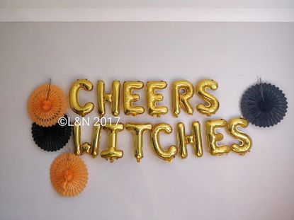 Picture of CHEERS WITCHES Halloween 16" Letters Foil Mylar Balloons Banner Garland
