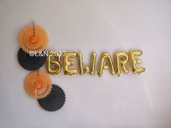Picture of BEWARE  Halloween 16" Letters Foil Mylar Balloons Banner Garland