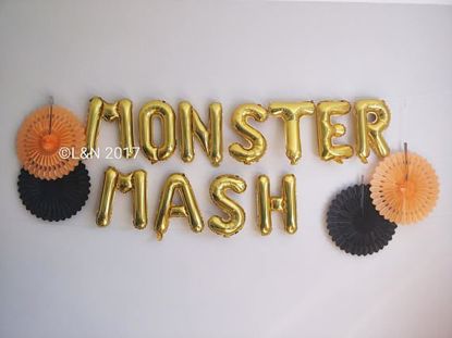 Picture of MONSTER MASH Halloween 16" Letters Foil Mylar Balloons Banner Garland