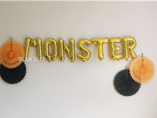 Picture of MONSTER Halloween 16" Letters Foil Mylar Balloons Banner Garland