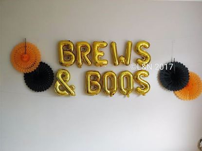 Picture of BREWS & BOOS Halloween 16" Letters Foil Mylar Balloons Banner Garland