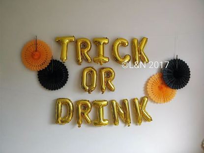 Picture of TRICK OR DRINK Halloween 16" Letters Foil Mylar Balloons Banner Garland