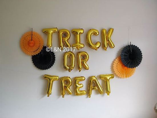 Picture of TRICK OR TREAT Halloween 16" Letters Foil Mylar Balloons Banner Garland