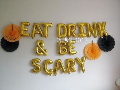 Picture of Eat Drink & Be Scary Halloween 16" Letters Foil Mylar Balloons Banner Garland