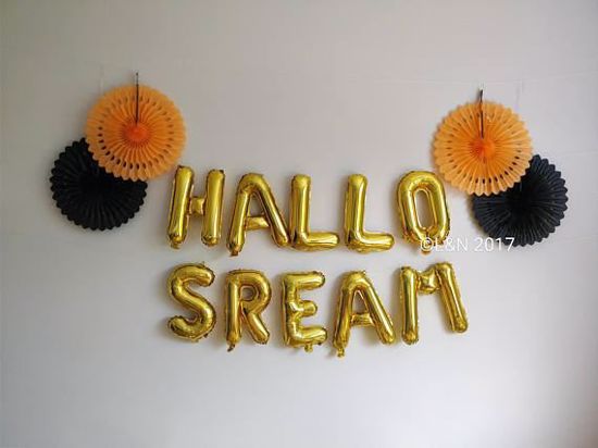 Picture of HALLO SCREAM Halloween 16" Letters Foil Mylar Balloons Banner Garland