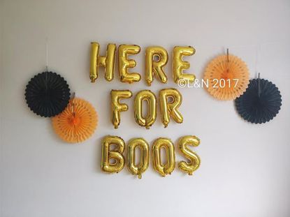 Picture of HERE FOR BOOS Halloween 16" Letters Foil Mylar Balloons Banner Garland