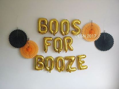 Picture of BOOS FOR BOOZE  Halloween 16" Letters Foil Mylar Balloons Banner Garland