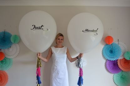 Picture of Just Married Printed Balloon Wedding  Giant 36 inch 3 feet Oval Tassel Tails