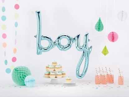 Picture of Boy Blue Script balloon 27 in Gender Reveal Baby Shower
