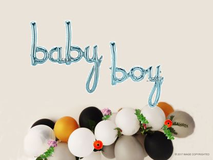 Picture of Baby Boy Blue Script balloon 34 in Gender Reveal Baby Shower