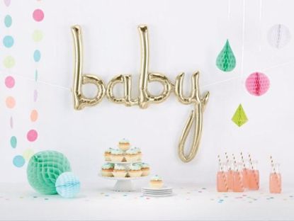 Picture of Silver Baby Script balloon 34 in Gender Reveal Baby Shower