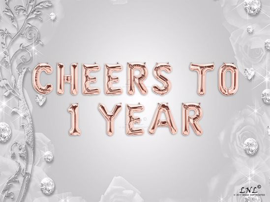 Picture of CHEERS TO 1 YEAR Letter Rose Gold Silver Birthday Balloons