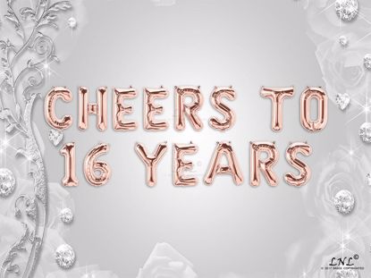 Picture of CHEERS TO 16  YEARS Letter Rose Gold Silver Birthday Balloons