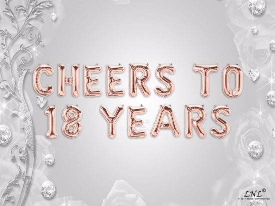 Picture of CHEERS TO 18  YEARS Letter Rose Gold Silver Birthday Balloons