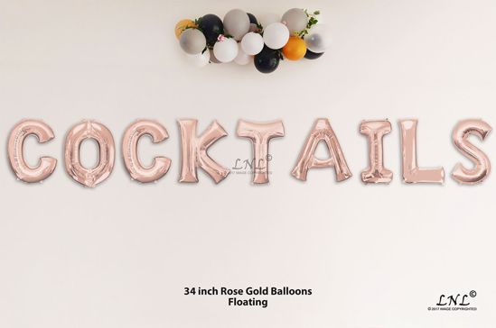 Picture of COCKTAILS Rose Gold Letters 34 Inch Foil Balloons