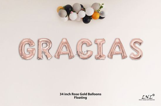 Picture of GRACIAS Rose Gold Letters 34 Inch Foil Balloons