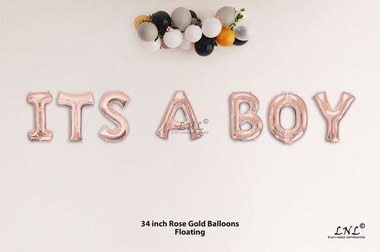 Picture of ITS A BOY Rose Gold Letters 34 Inch Foil Balloons