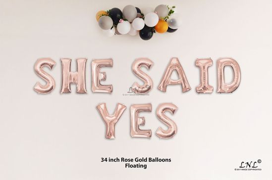 Picture of SHE SAID YES Rose Gold Letters 34 Inch Foil Balloons