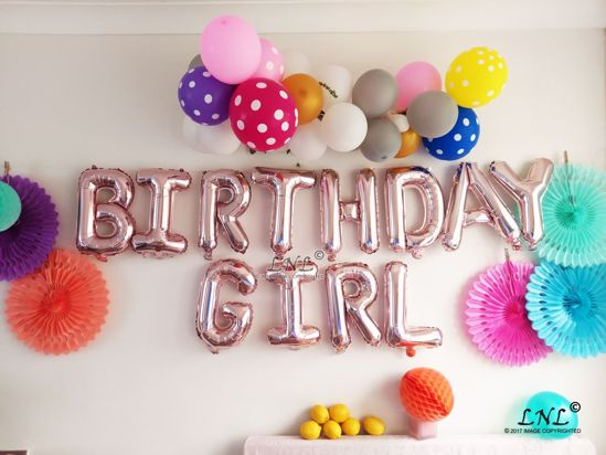 Picture of BIRTHDAY  GIRL Rose Gold Silver Letter Balloons