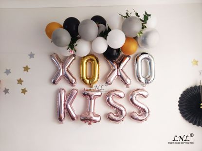 Picture of XO XO KISS Rose Gold Silver Letter Balloons